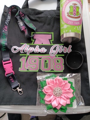 Alpha Kappa Alpha  Black And Green Tote Bag And Insulated Tumbler Set