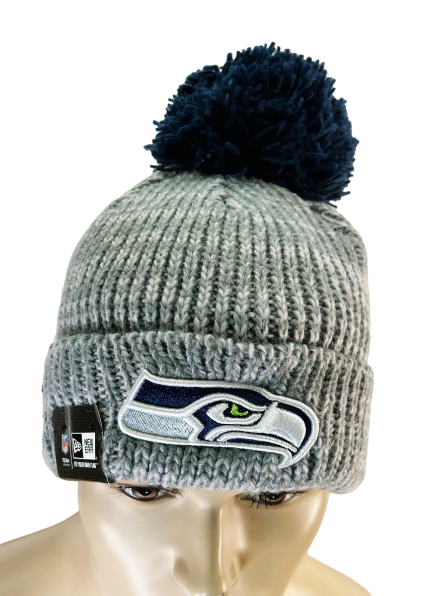 New Era Seattle Seahawks Cuffed Football Sport Beanie Hat with POM,Grey One  Size