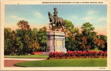 George Washington Monument Public Garden Boston Massachusetts Linen Postcard