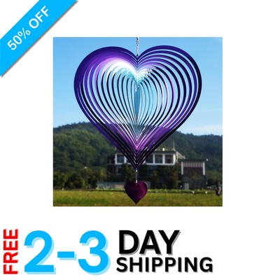 Stainless Steel Heart Wind Spinner with Kinetic Purple-Green Gradient Design