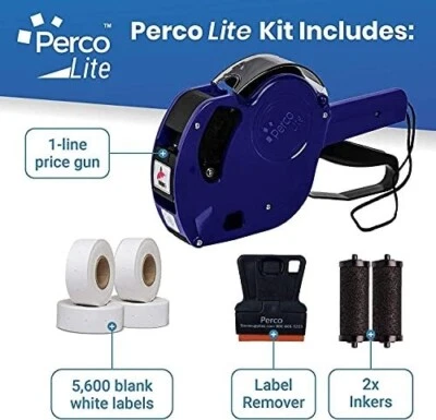 Perco Lite 1 Zeilenpreispistole mit Etiketten Kit - enthält 5000 leere weiße Etiketten