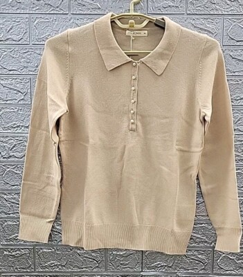 New WoolOvers Cashmere Merino Knitted Polo Sweater Brown Sugar Size  XSmall