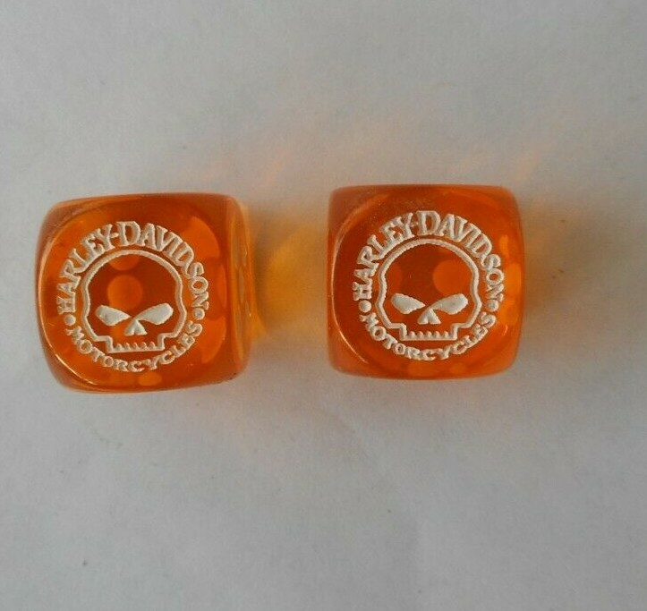 Harley Davidson Orange   White  Gaming Dice Set Of Two Dice Licensed Harley