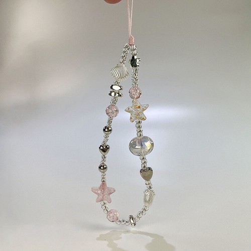 Fashion Y2K Cell Phone Lanyard Wrist Strap Sweet Pink Silver Beaded Phone St _pw - Zdjęcie 3 z 5