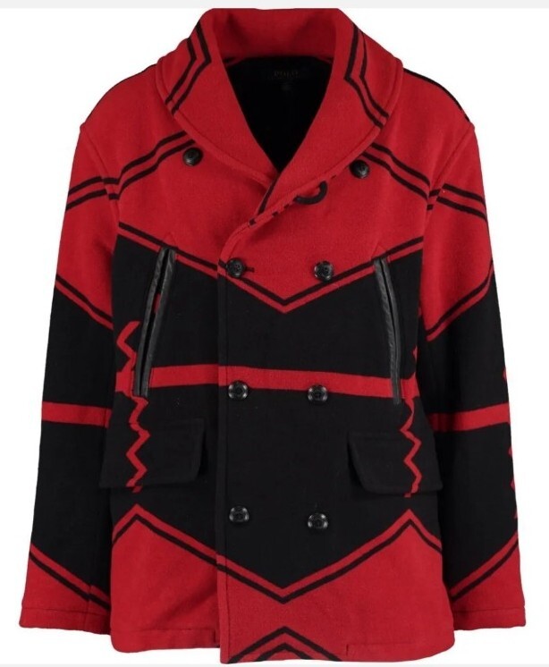 Polo Ralph Lauren Aztec Southwestern Navajo Ranch Peacoat Jacket Red Black Small