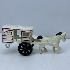 AS IS Vintage Cast Iron Horse Drawn Carriage Wagon Fresh Milk Toy Metal Cart Car