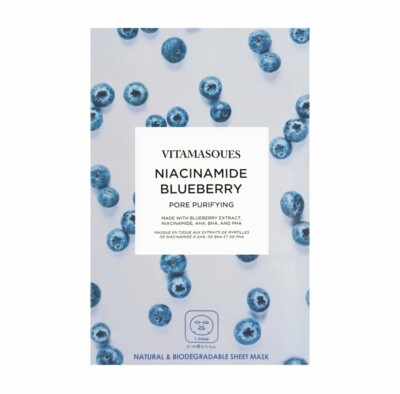 Vitamasques Niacinamide Blueberry, Pore Purifying, One Mask