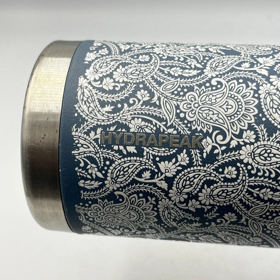 HYDRAPEAK 32oz Artisan White/Blue Paisley Print Insulated Water Bottle No Straw - Image 2 of 4