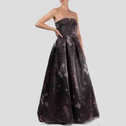 Alice + Olivia Kamila Dark Purple Floral Strapless Gown Size 10