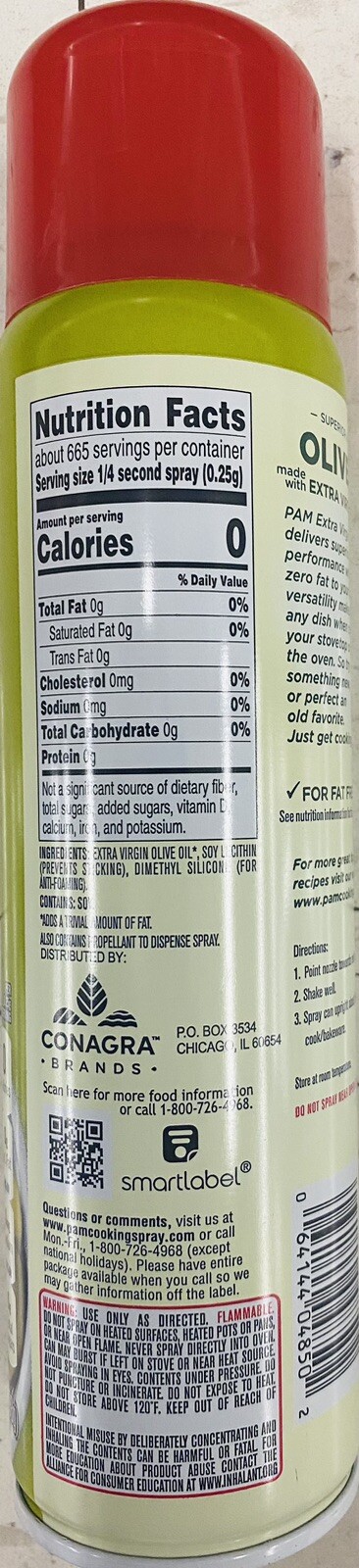 PAM EXPELLER PRESSED Extra Virgin OLIVE OIL Spray  Non Stick - 7 Oz Can