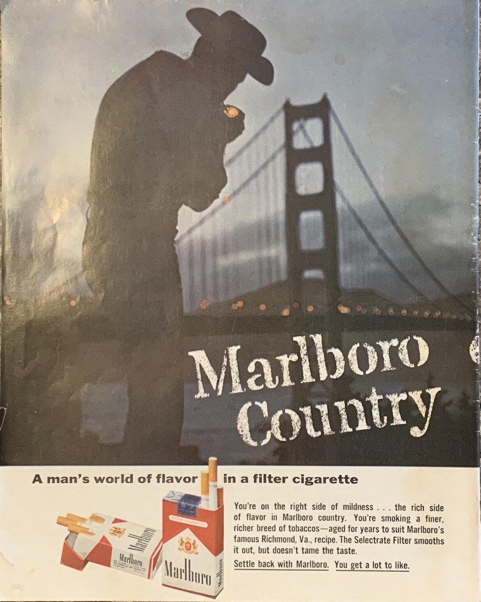 1963 Marlboro Cigarettes Silhouette Man Bridge Marlboro Country VTG 60s  PRINT AD