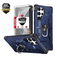 For Samsung Galaxy S24 Ultra S23 Rugged Ring Phone Case Cover  Screen Protector