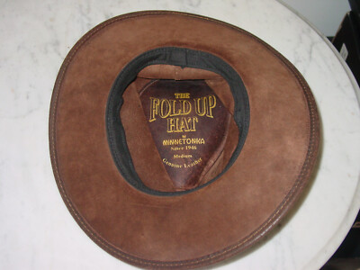 Minnetonka The Fold Up Genuine Leather Hat Dark Brown Size Large Minnetonka  main image 2