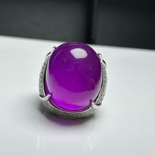 Natural inlaid ice-purple Burmese jade pigeon egg amulet ring