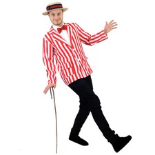 MENS RED AND WHITE STRIPED BLAZER EDWARDIAN FANCY DRESS COSTUME BARBERSHOP 