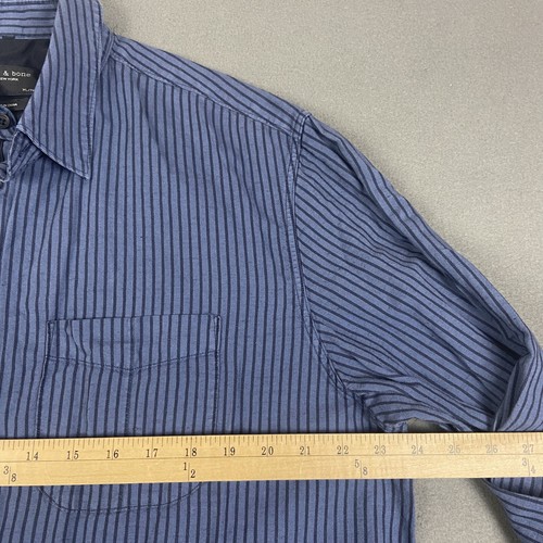 Rag & Bone Shirt Mens XL Blue Striped Linen Blend Button Up Long Sleeve - Picture 6 of 10