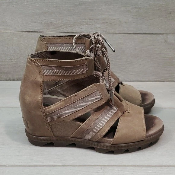 sorel ankle leather lace up wedge shoes