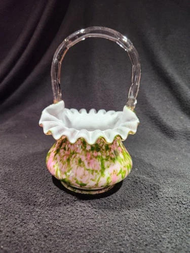 Fenton Glass Legacy Collection Vasa Murrhina Green & Rose Basket