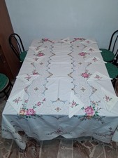Large Pure Cotton Hand Embroidered Vintage Tablecloth Set + 11 Matching Napkins