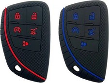 5 Buttons Silicone Smart Key Fob Cover Color: Black with red  Black with blue