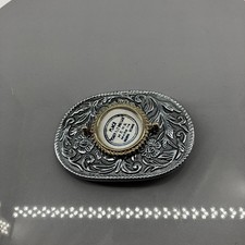 Vintage Western Cowboy Buckle Oval Silver Tone Floral Engraved Fits 1.5 in Belt