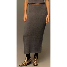 Anthropologie Maeve Knit Column Maxi Skirt Fuzzy Pull On, Size L, Dark Gray