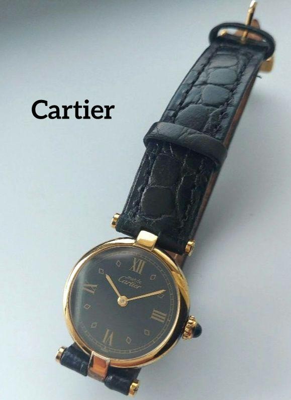 Cartier Vermeil Quartz Black Dial 24mm Ladies Watch Japanese Import