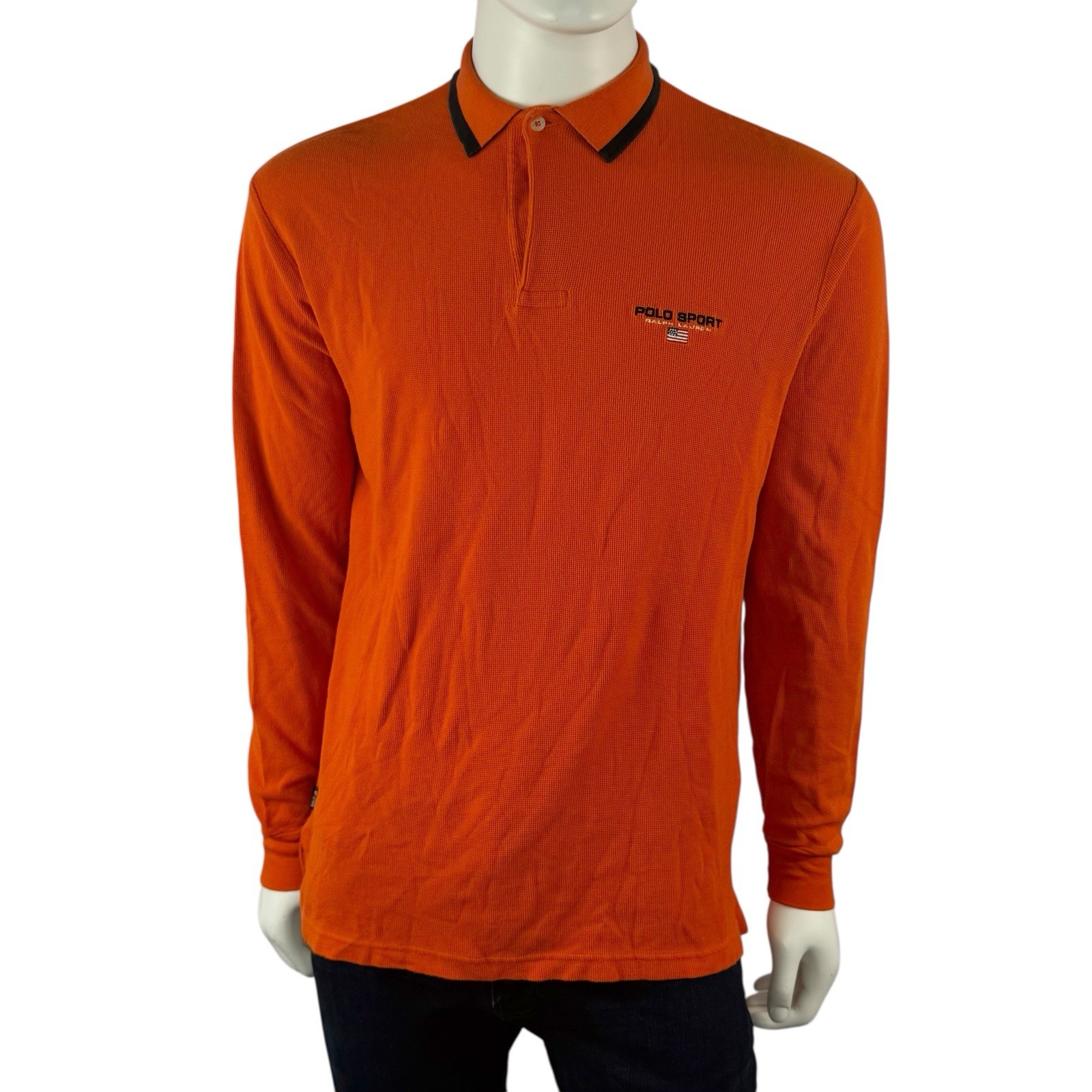 VTG Polo Sport Ralph Lauren Long Sleeve Polo/Rugby Shirt Orange Size Medium