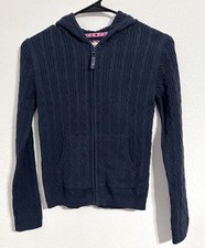 Old Navy Uniform, Girls Navy Blue Ribbed Sweater Jacket with Hood, Large