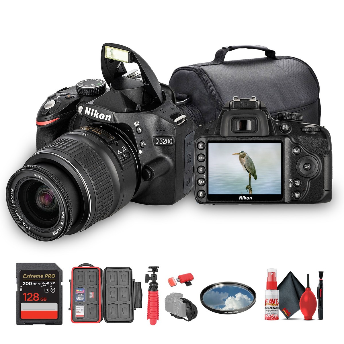 Nikon D D3200 24.2MP Digital SLR Camera - Black (Kit w/ AF-S DX ED