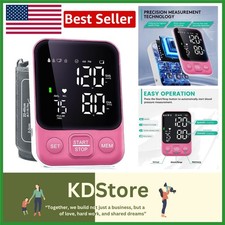 Upper Arm Blood Pressure Monitor with Large LED Display, Adjustable Cuff - Pink