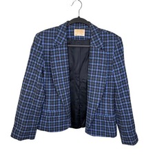 VTG Pendleton Womens Blue Black Houndstooth Wool Blazer Jacket Size 6 Preppy