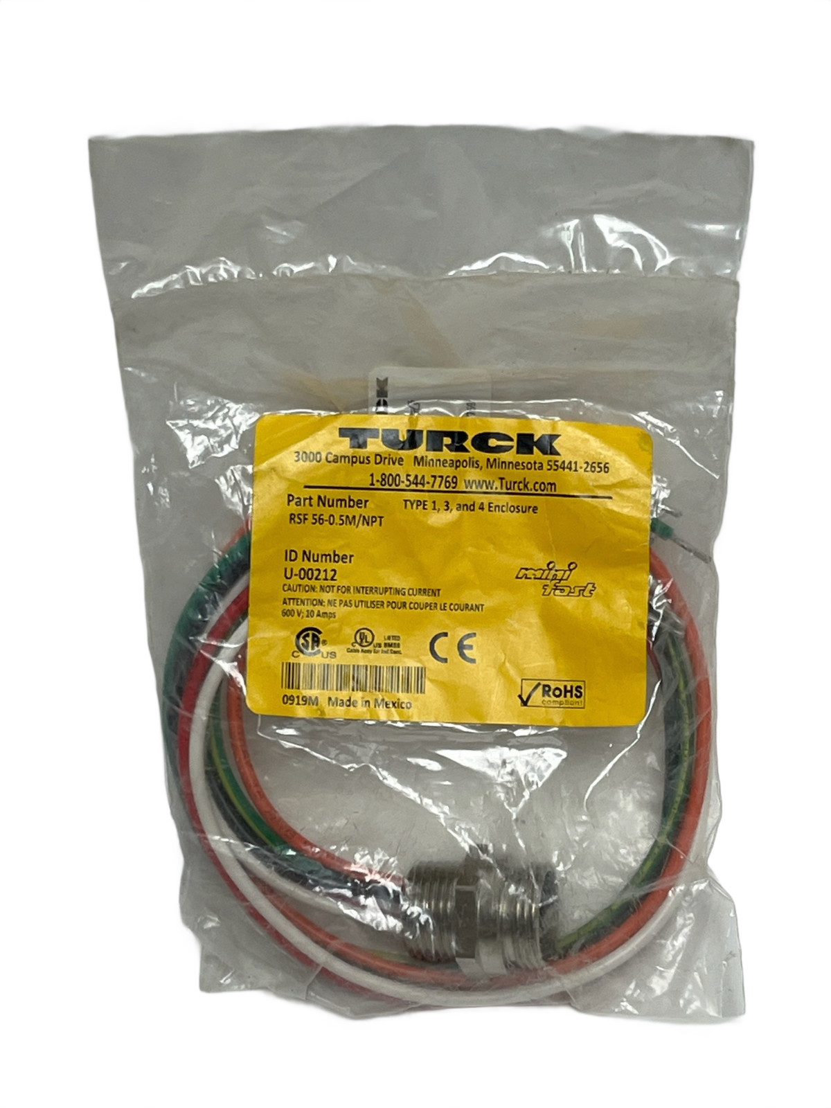 Turck RSF 56-0.5M/NPT Minifast Receptacle 5-Pin Male 1/2" NPT 0.5M Leads