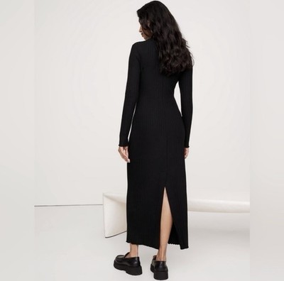 ribbed turtleneck maxi dress Black Ribbed Knit Turtleneck Maxi Dress BLANK
