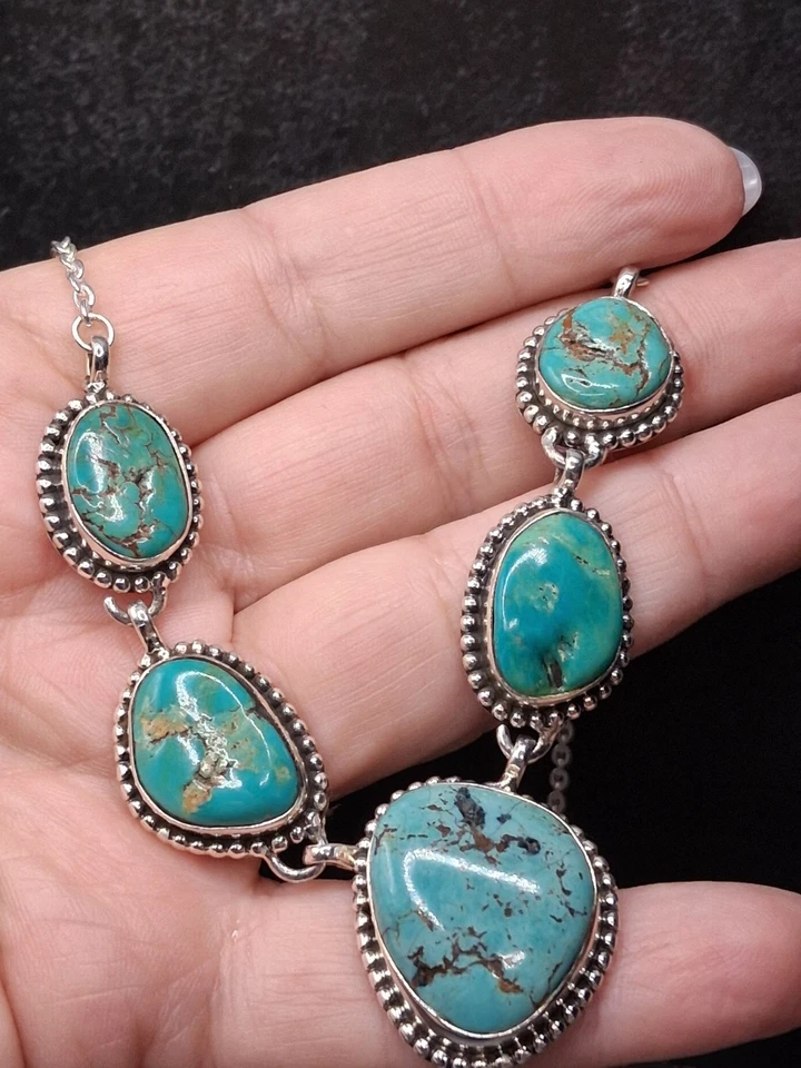 Southwestern, Sterling Silver, Number 8, Turquoise Necklace, Multistone, Cluster - Image 4 of 4