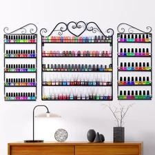 5-Tier Metal Nail Polish Rack Wall Mounted Display Organizer Holder Stand, Black