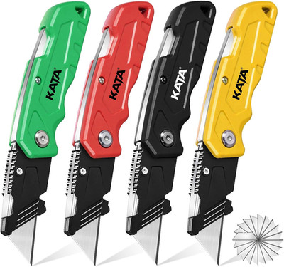 Folding Box Cutter Knives: 4-Pack Heavy Duty Utility Knife Pocket Box Cutter - E