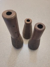 Vintage Wooden Industrial Textile Bobbin Spool Spindles Candle Holders Set Of 3