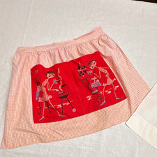 2 Vintage 1950s Women  s Christmas Santa Embroidered Gingham Waist Aprons
