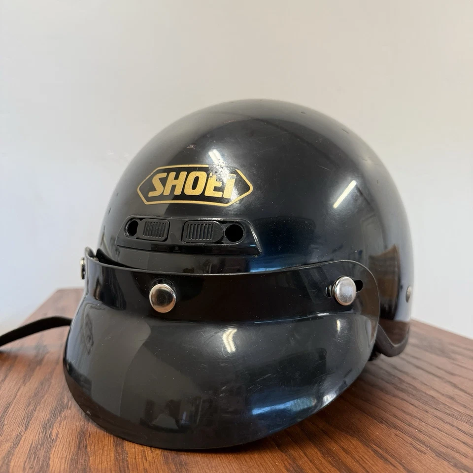 Casco de motocicleta vintage Shoei ST-2 grande 7 3/8 7 1/2 negro cara abierta 1992 Foto 2 de 4