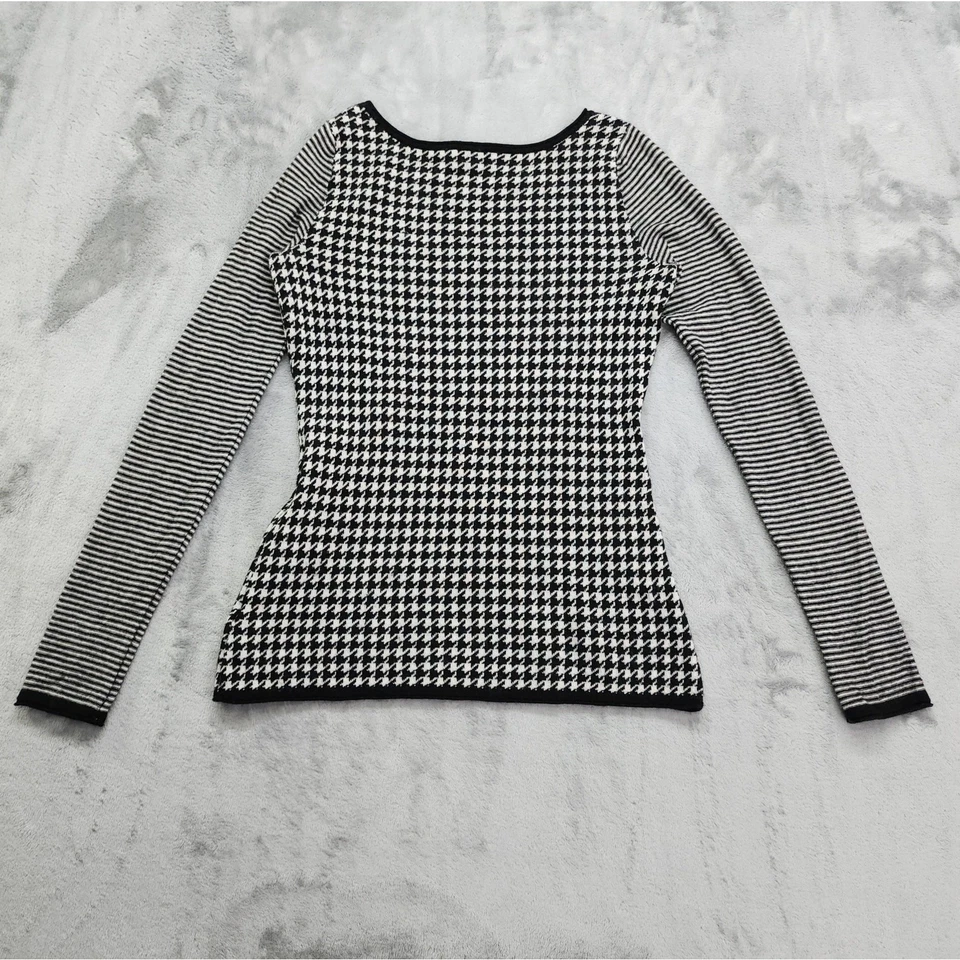 Suéter Express Mujer M Negro Blanco Pata de Gallo Rayas Mangas Lana Merino Foto 2 de 4