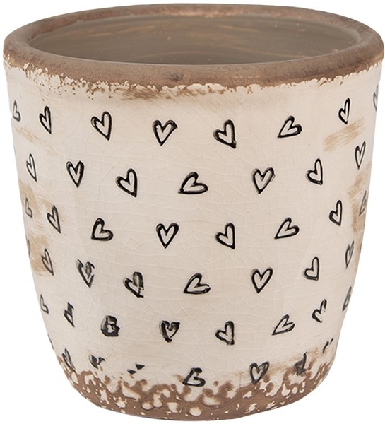 Clayre & Eef 6CE1652S Blumentopf FüR Innen Beige Schwarz Ø 13X12 Cm-image
