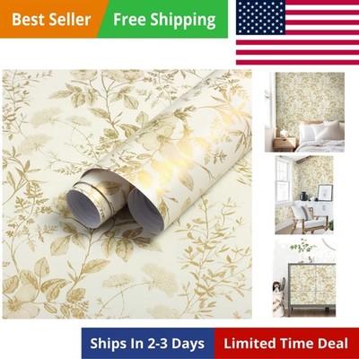 Erfoni 16.9'' x118'' Boho Floral Peel and Stick Wallpaper Beige Flower and Leaf Co