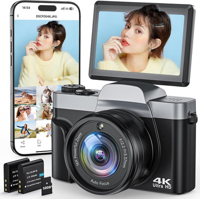 4K Digital Camera for Photography and Video, 64MP Vlogging Camera with Wifi, 180