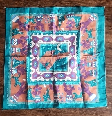 Vintage Springs Bandana Aztec Southwestern Wolf Teepee Cactus  21x21 Made In USA