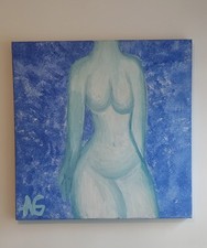 Tableau abstrait 80x80 – Silhouette bleue – Moderne – Très décoratif