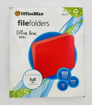 Office Depot OfficeMax File Folders | Full Tab | Red | Letter Size | ~100 Count