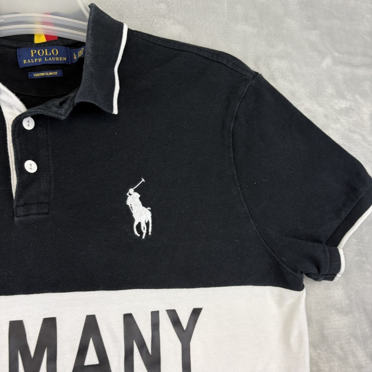 Polo Ralph Lauren Shirt Mens L Custom Slim Fit Germany Crest Red