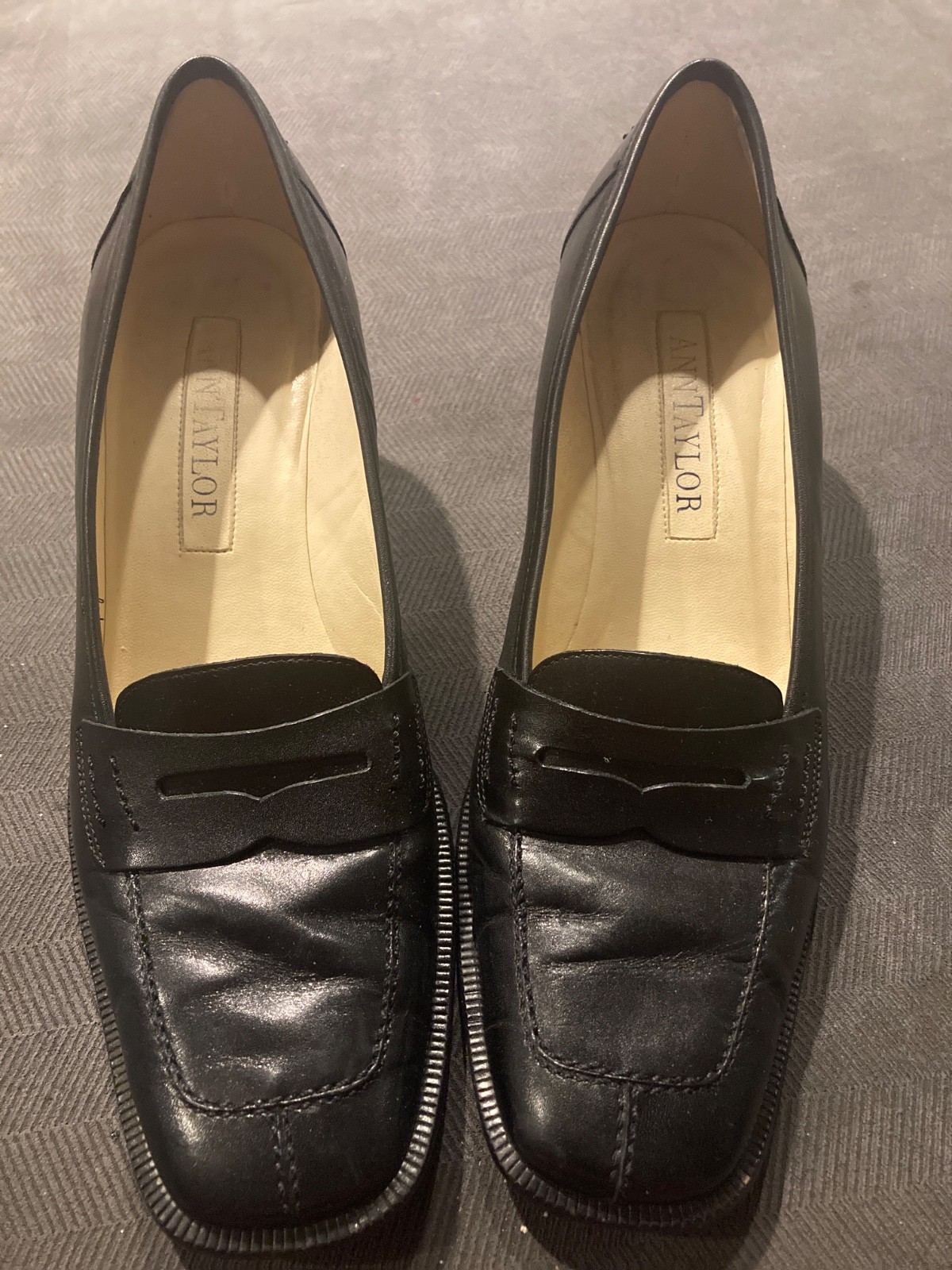 Vintage 90s Ann Taylor Black Leather Loafer Block Heel Shoes Women Size 9 M