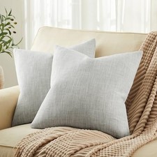 Rustic Cotton Linen Throw Pillow Covers Set 22" x 22" Pack of 2 Light Grey